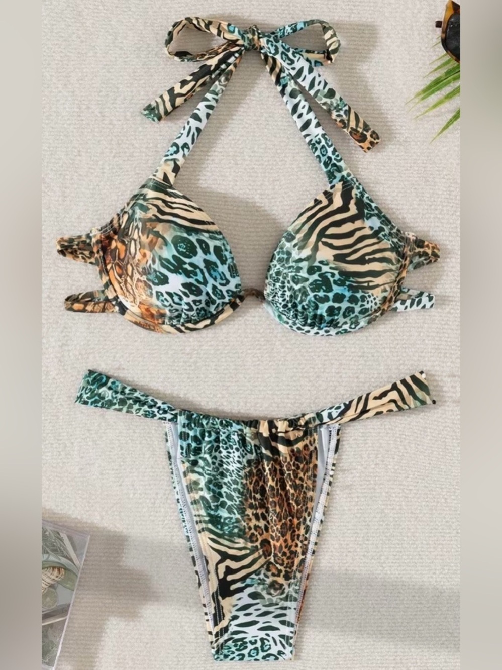 Leopard Zebra Animal Print Halter Underwire Bikini Set - Picture 2 of 13